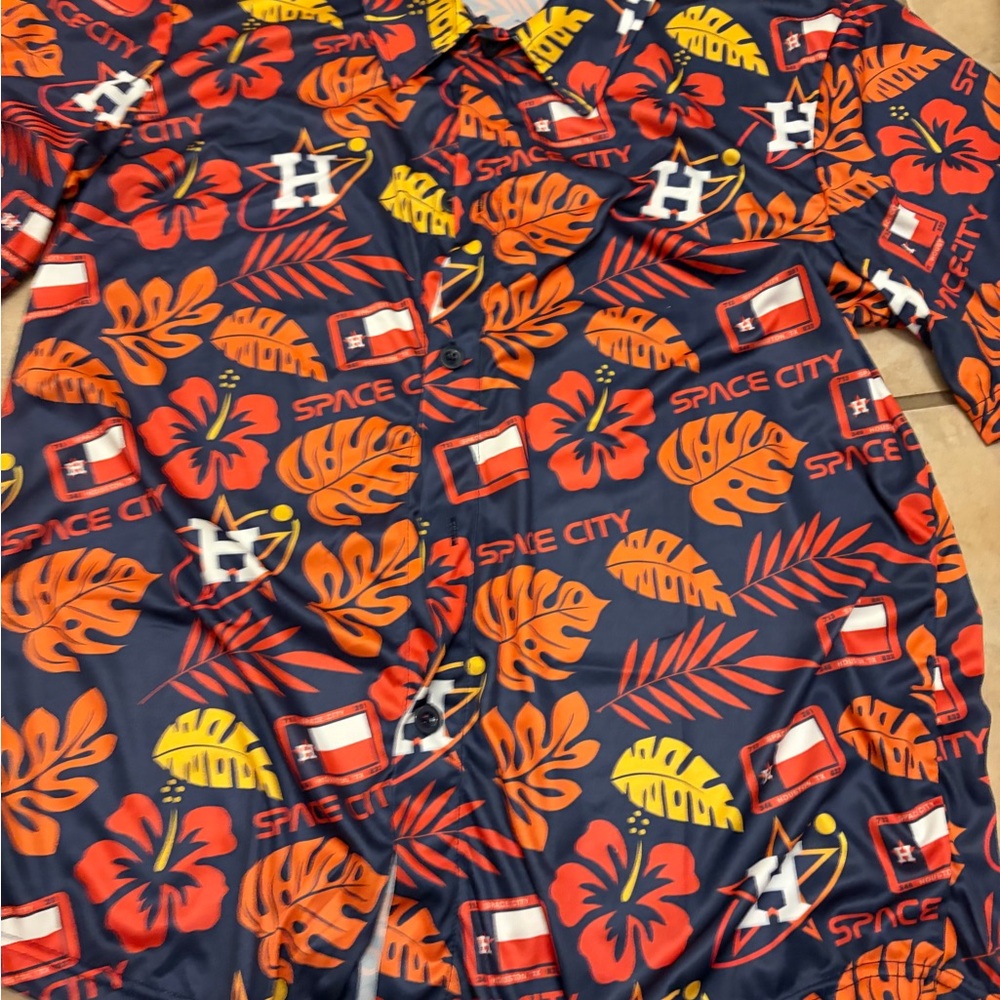 Vibrant Floral Hawaiian Houston Astros Space City button down Shirt